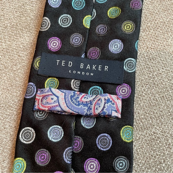 Ted Baker 100% Silk Made in America Men's Multicolor Circles Tie Professional - Picture 6 of 11